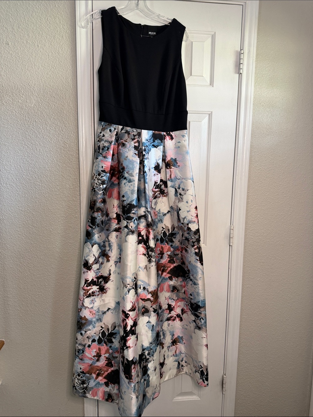 Black Bodice Floral Maxi Evening Dress